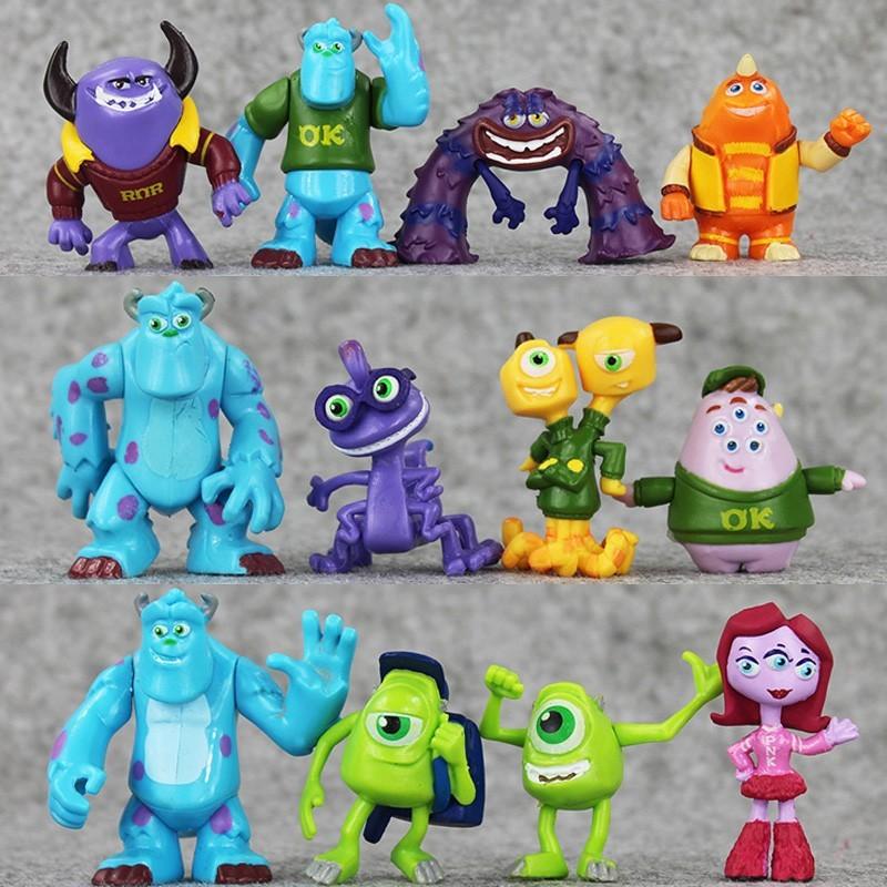 12pcsset Anime Disney Pixar Movie Monsters University Action Figures Sulley Mike Wazowski PVC Model Set Toys for Children Gifts