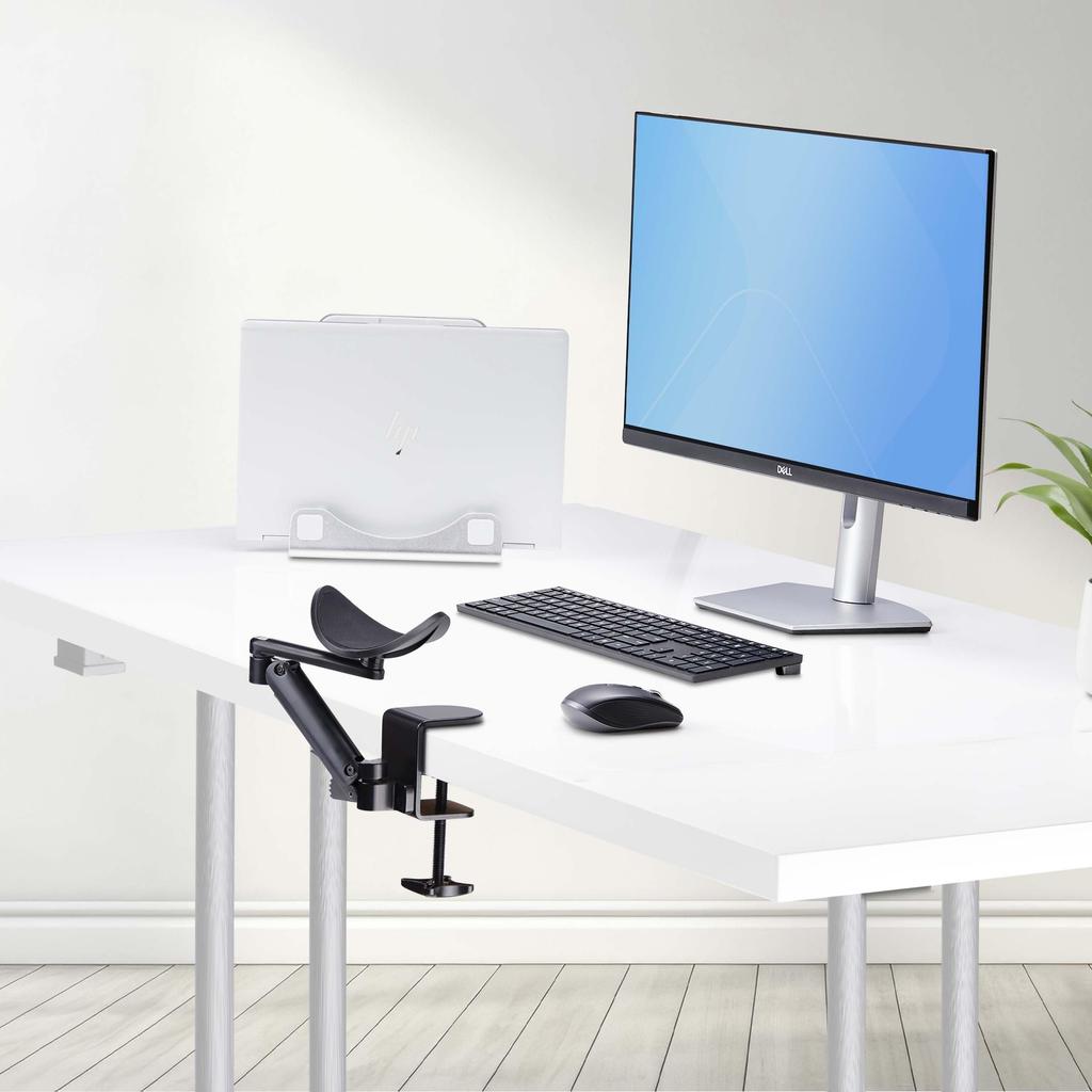Armrest Clamp Type Height Adjustment 360 Degree Rotation Weight Capacity 5kg Reduces Strain on Shoulders and Elbows Black Work Desk Attached Armrest
