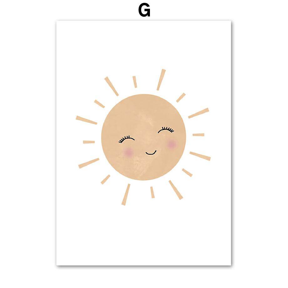 Cute Sun Rainbow Clouds Butterfly Flower Wall Art Canvas Painting Pink Posters And Prints Pictures Girl Kids Room Bedroom Decor