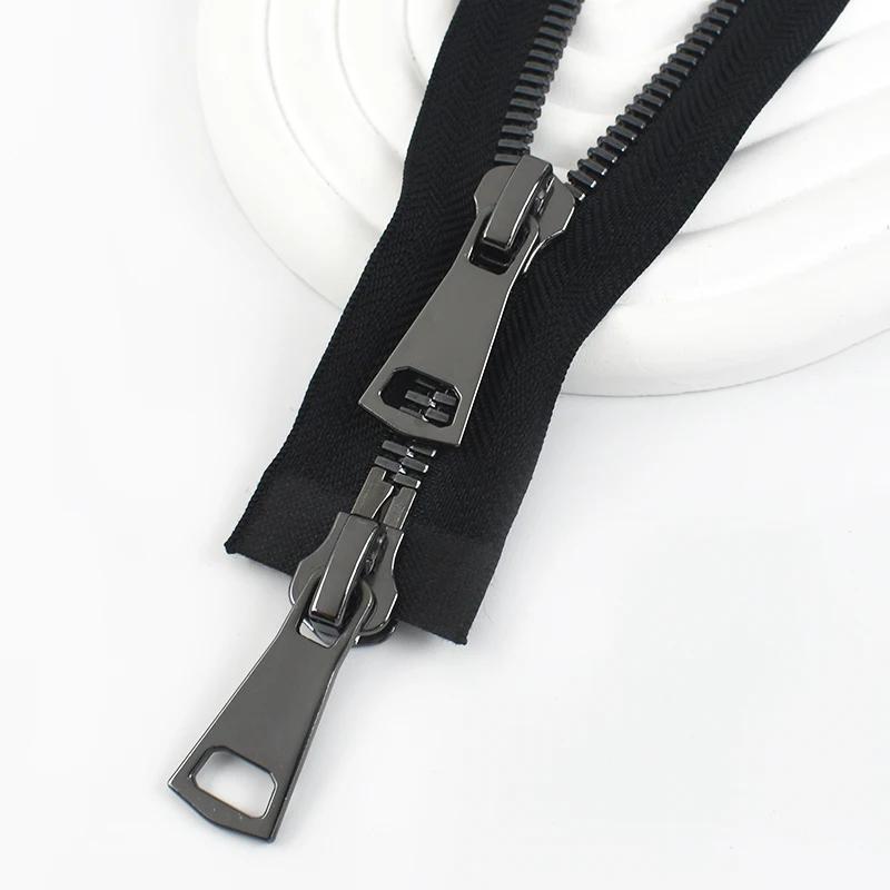 Meetee 70/80/90/100cm 8# Cremalleras Metálicas de Extremo Abierto con Doble Deslizador Cremalleras para Ropa Bolsas Cierres de Bloqueo Automático Accesorios de Costura DIY para Reparación