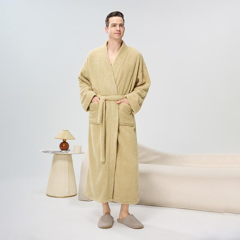 Unisex Dicker Korallenfleece Bademantel Herren Damen Übergröße Nachtwäsche Robe Winter Heimgebrauch