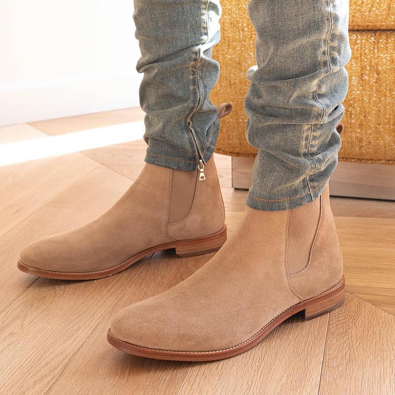 New Chelsea Boots for Men Business Cow Suede Pointed Toe Slip-On Solid Men's Formal Boots Size 38-46 Vintage Mens Ankle Boots
