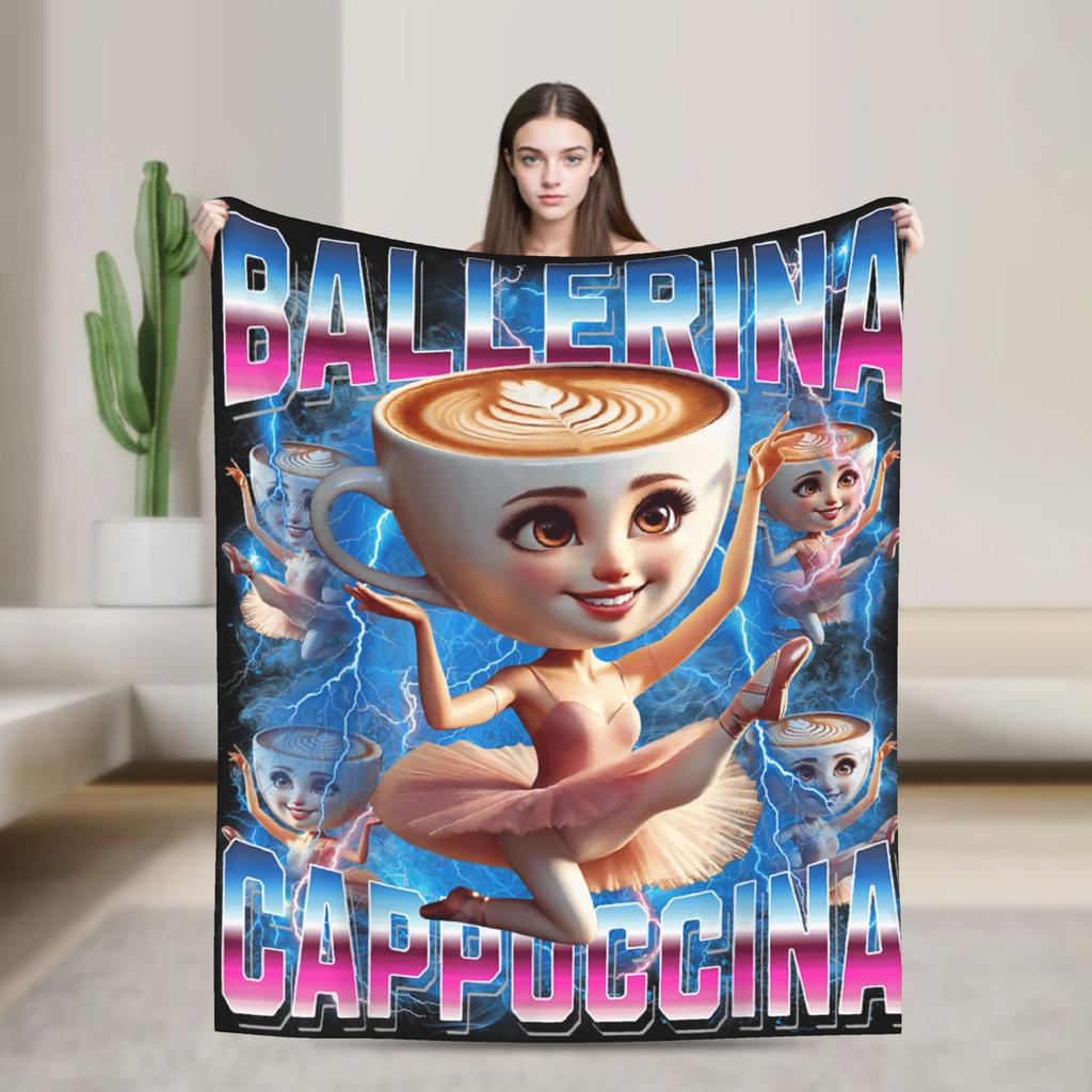 Italian Brainrot Cappuccino Assassino Fun Cappuccino Meme Blanket Soft Funny Plush Throw Blanket For Flannel Bedspread Bed Cover