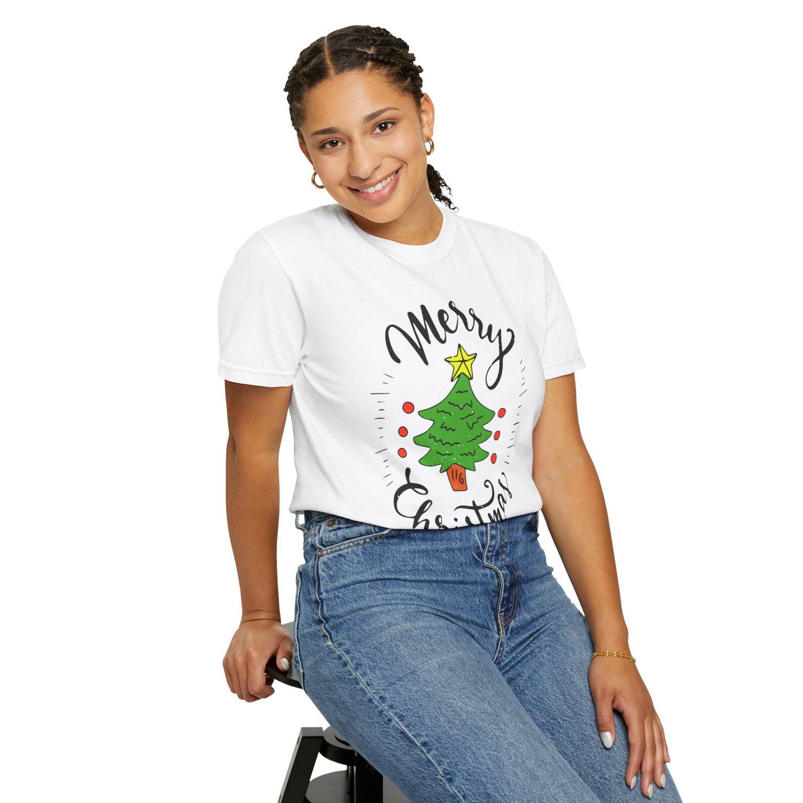 Merry Christmas Tree T-Shirt | Hand Lettered Holiday Tee S