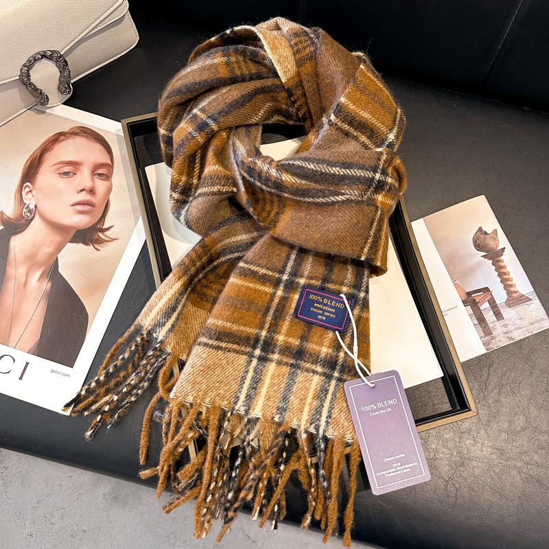 Wool Women Scarf Luxury Cashmere Winter Blanket Wraps Casual Plaid Print Pashmina Bufanda Travel Poncho Stoles Echarpe