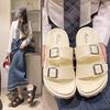 Black Double Buckle Platform Slide Sandals – Chunky Adjustable Summer Footwear, Casual Chic for Men Women