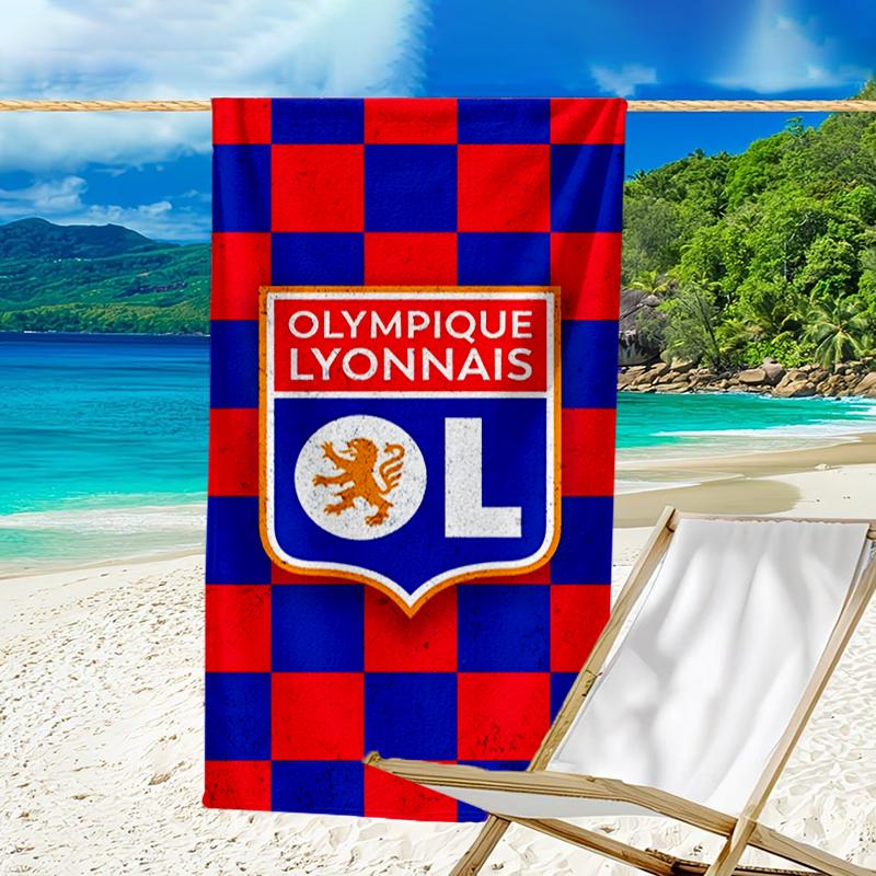 Olympique Football Crest Beach Towel - Soft, Absorbent Microfiber, Lightweight, Ideal for The Beach, Parties, Travel, Camping fan gifts