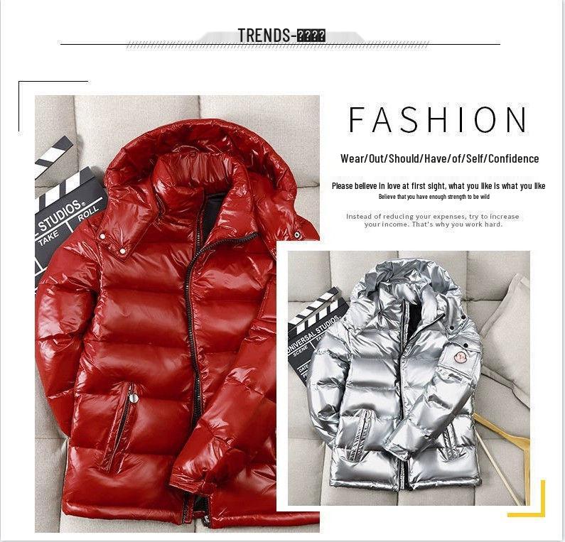 Winter Couple Shiny Hooded Puffer Jacket - Wash-Free, Thickened Down Outerwear for Men & Women