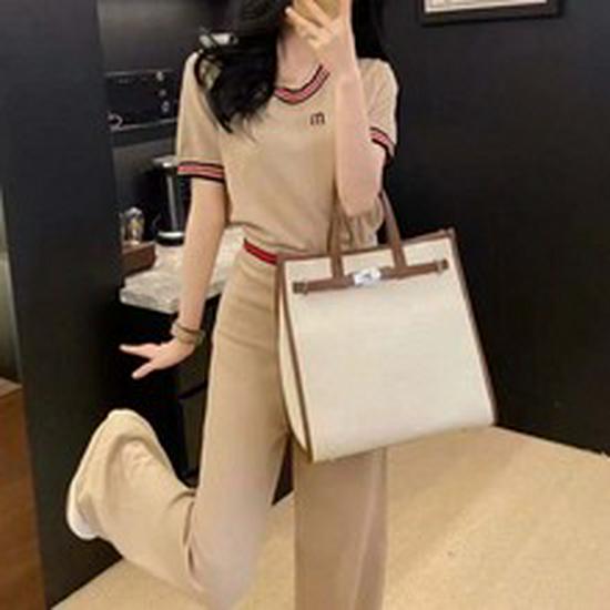 Summer Women's V-Neck Two-Piece Set: Loose Short-Sleeve T-Shirt & High-Waist Casual Trousers