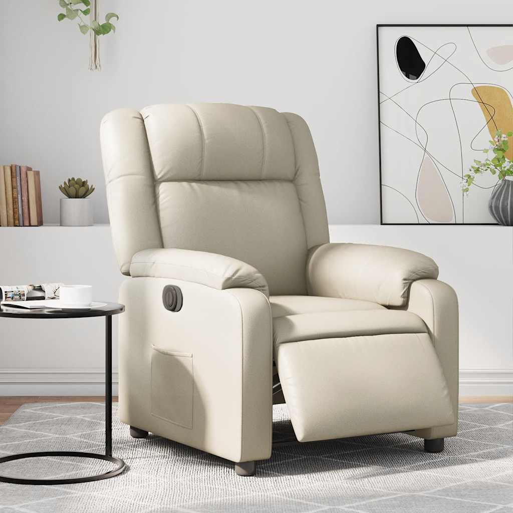 Electric Recliner Chair Cream Synthetic Leather