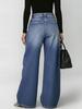 Damen Jeans mit Hoher Taille und Weitem Bein Blaue Denim Goldene Ösen Cutout Dekor Lockerer Schnitt Streetwear Lässig Y2K Denim Hose