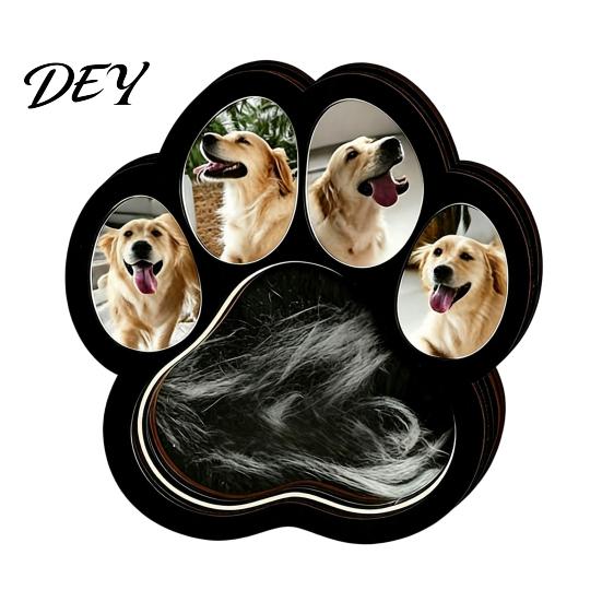 Pet Loss Memory Memorial Wooden Paw?Shaped Picture Frame, Keepsake Photo Frame with Fur Box Storage Compartment, Remembrance Tabletop Ornament