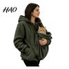 Hands Free Dog Holder Pet Pouch Zip-up Hoodie for Women, Cat Carrying Pocket Hooded Warm Nursing Sweatshirt, Winter Fleece Long Sleeves Jacket Animal