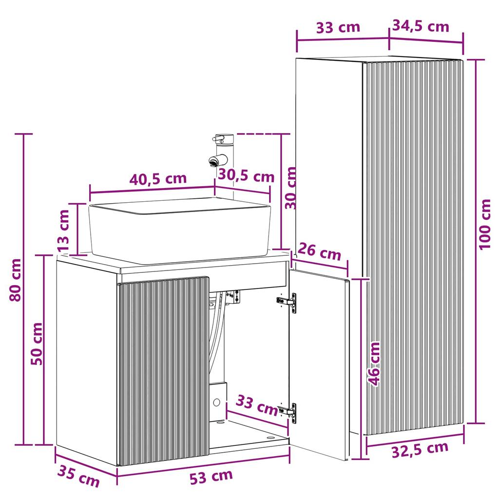 Bathroom Furniture Set 2 pcs Sonoma Oak 33 x 34.5 x 100 cm
