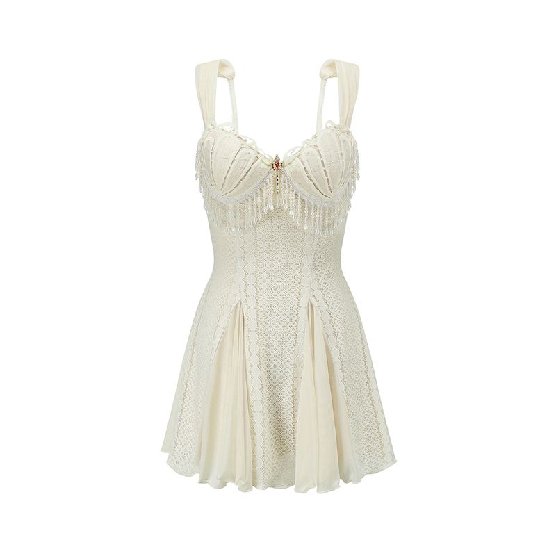 

Lacemade Song of Siren French Style Retro Design Shell Elastic Mermaid Dress Sling Sheath Dress White short 1XS