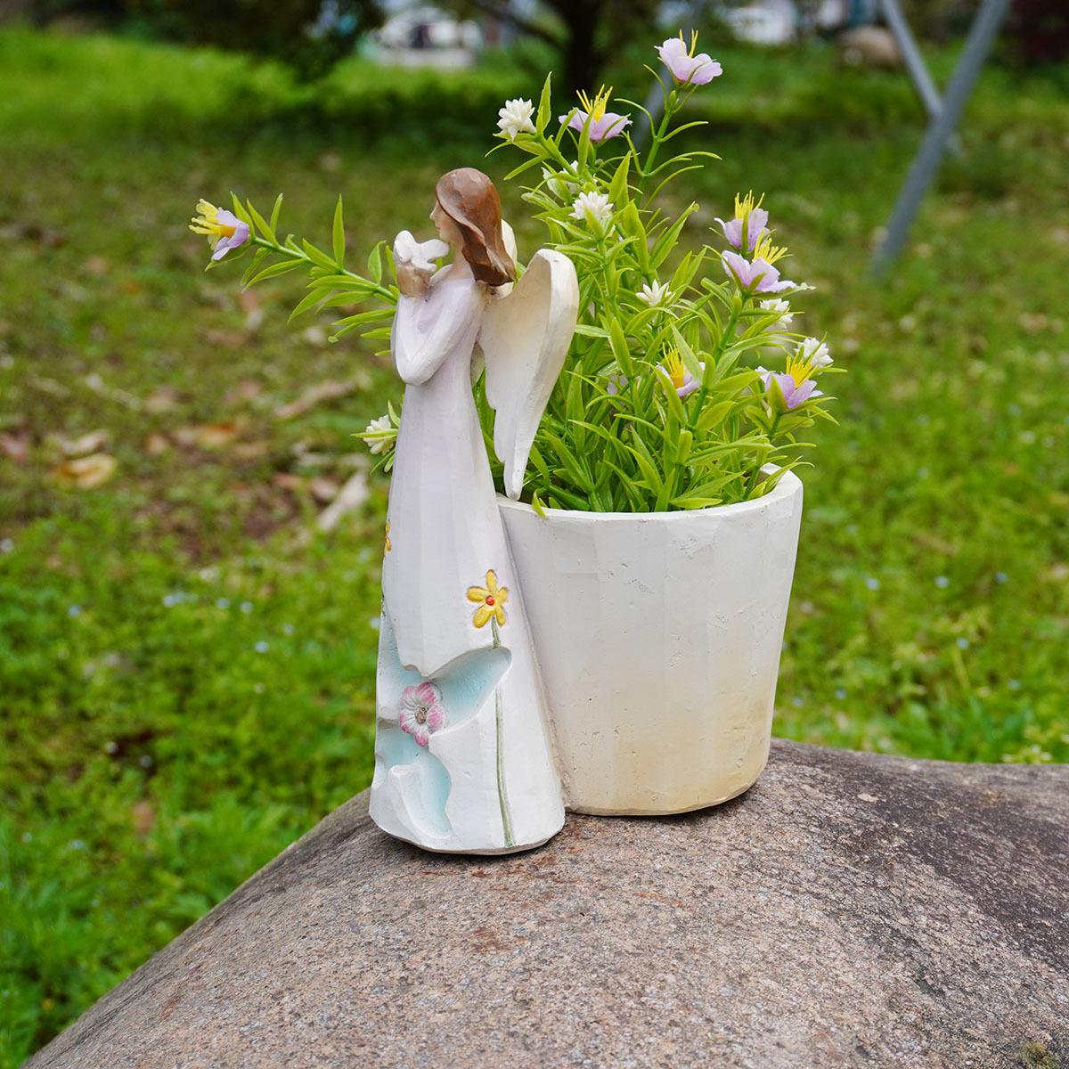 

Creative bird holding angel flower pot figure statue, green plant succulent potted plant, suitable for home outdoor garden decoration