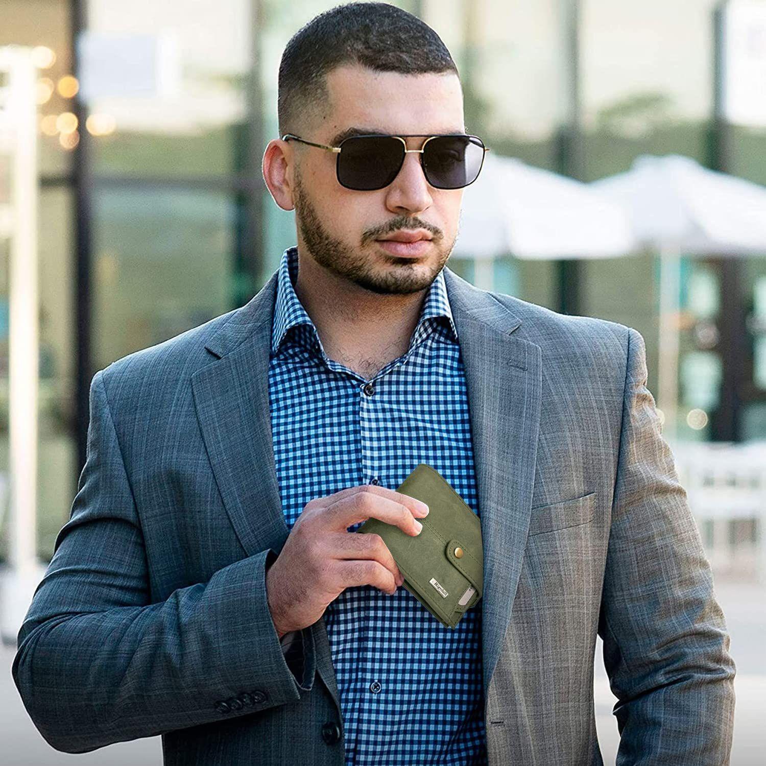 Мужской кожаный кошелек Rigohill Doger оливково-зеленого цвета с 2 слотами для карт — фото 7