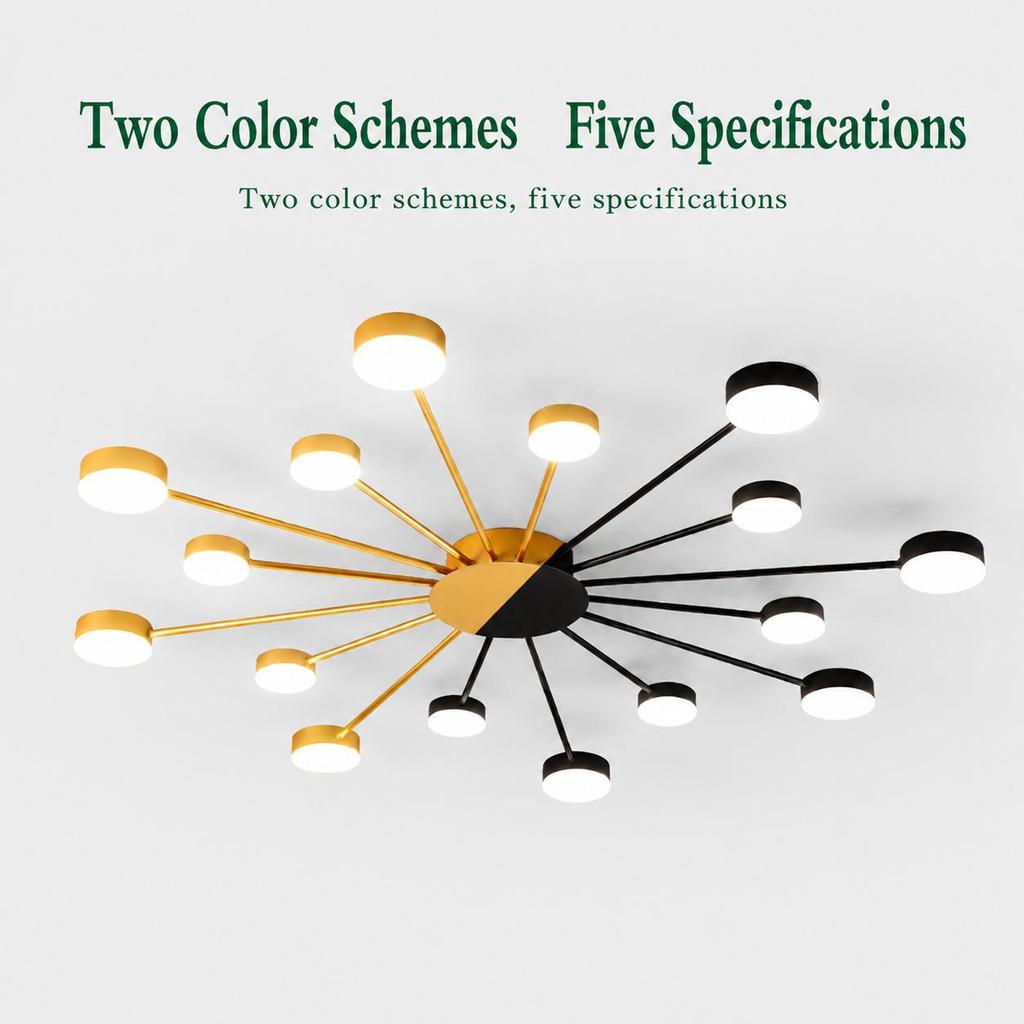 LED Chandelier with Built-in Light Source, Gold Black Modern Ceiling Lamp, 6/8/10 Heads Spider Pendant Lighting Fixture for Home Living Room