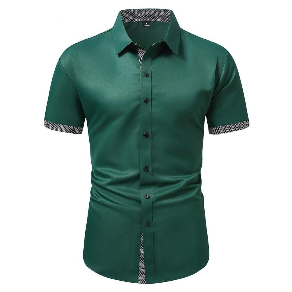 Camicia a maniche corte color block da uomo Primavera Estate Camicie casual da uomo Stile semplice Top 100% Poliestere