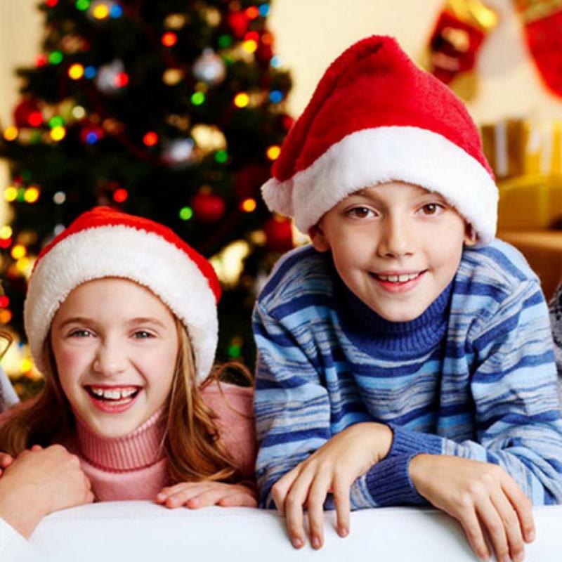 Plush Christmas Hat for Adult Kids Thickened Warm Santa Claus Red Xmas Hats Cap Merry Christmas New Year Party Decoration
