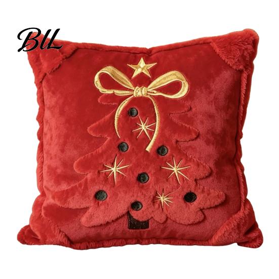 Decorative Throw Pillows for Couch Christmas Plush Pillowcase, 3D Embroidered Design Soft Pillow Holiday Living Room Decor Cover, Cushion Cover