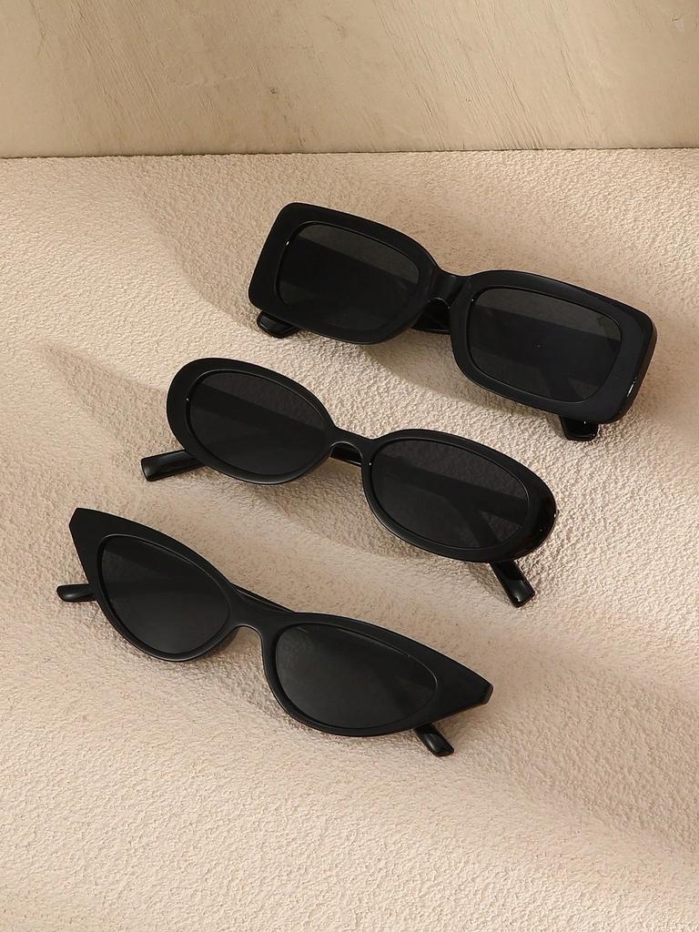 3PCS Fashion Cat Eye Square Oval Plastic Frame Women Sunglasses For Men Daily Life Shades Eyewear Accessories.