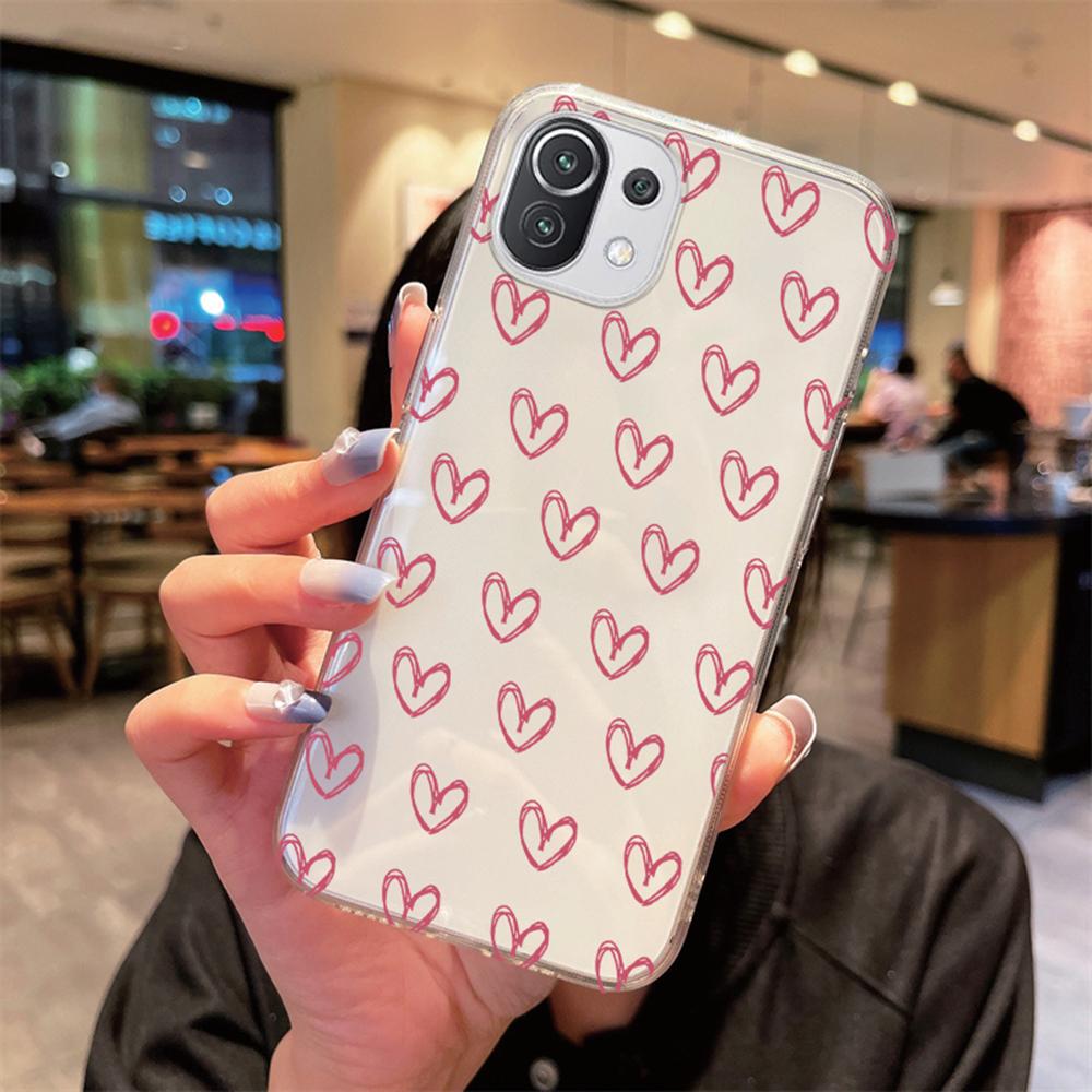 For Xiaomi Mi 14T 15T 13T 12T 10T 11T Pro 14 12 11 13 Lite 15 Note 10 Transparent Clear Cover TPU Silicone Heart Love Phone Case