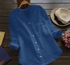 Women's Blouse Cotton and Linen Solid Color Long-sleeved Large Size Casual Loose Pocket Shirt