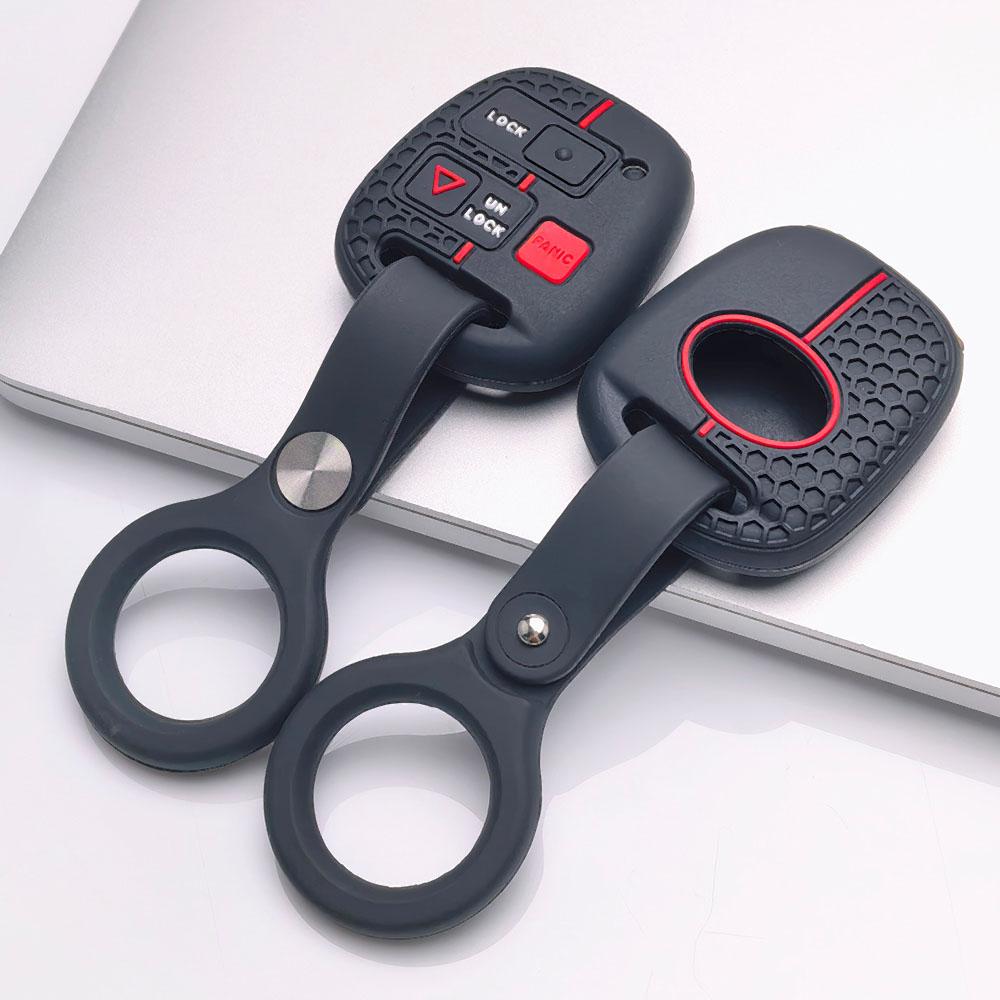 Silicone Key Fob Cover with Matching Wrist Strap for Toyota Camry Prado FJ Cruiser Previa RAV4, Fits Toyota Camry Cruiser RAV4, Protective Accessory
