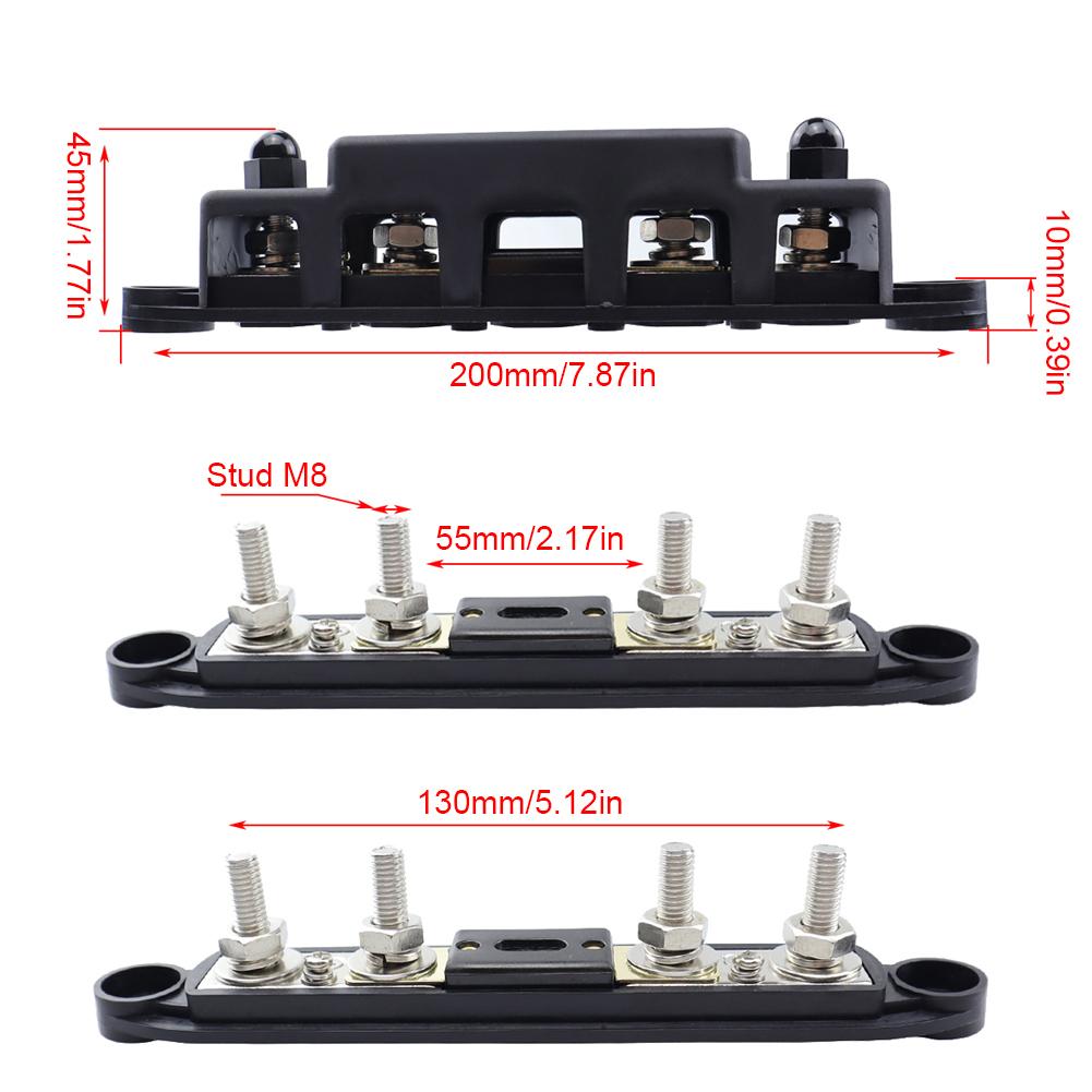 4 Stud Bus Bar Power Distribution Block 48V M6/M8 Bus Bar Board with Cover Busbar Power Case Rust-Resistant RV Parts Accessories