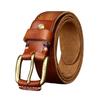 Retro Fashion Versatile Leather Belt Men'S Pure Cowhide Copper Buckle Old Pleated Denim Belt