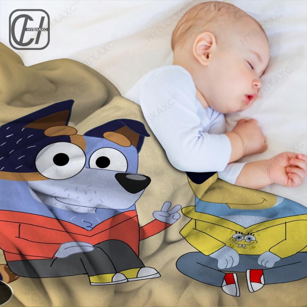 B-bluey-y Nadýchaná deka Estetická Přenosná Domů Cestování Kempování Pohovka Piknik Silná Teplá Flanelová deka