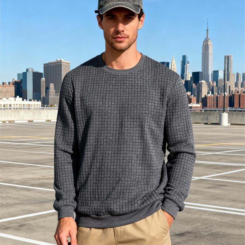 

Men s Waffle Knit Crew Neck Long Sleeve Sweatshirt M серый