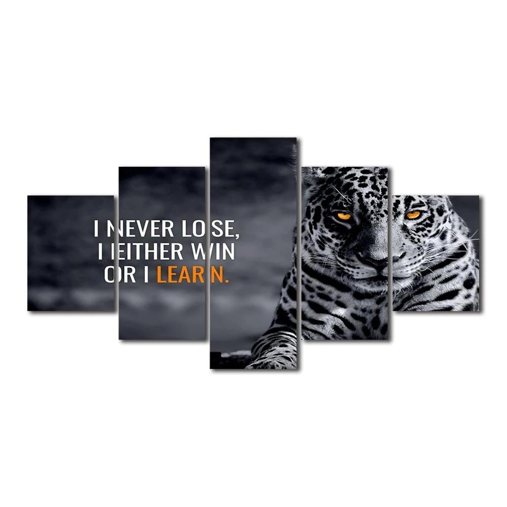 

Modular 5 Pcs Animal Leopard Canvas Painting I Never Lose Inspirational Poster Prints Picture for Living Room No Frame Wall Art 20x35 20x45 20x55cm