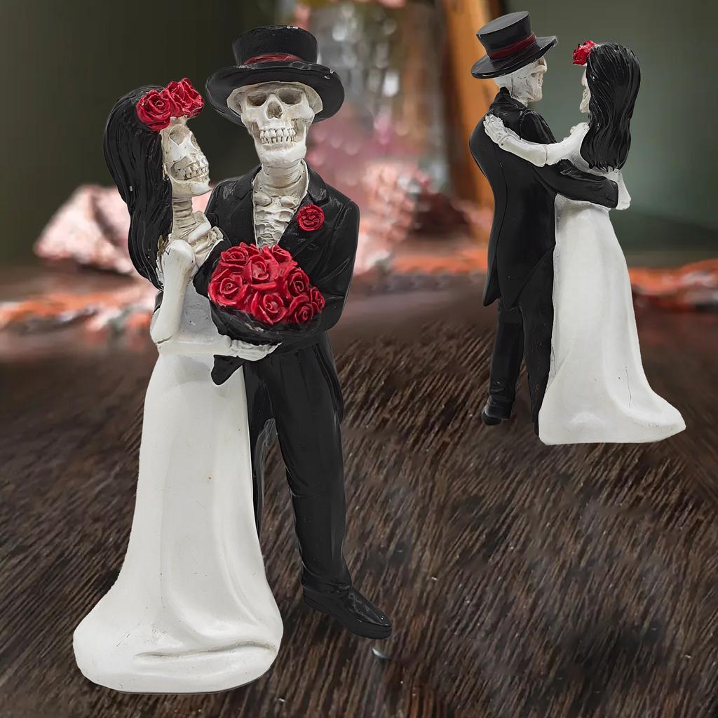 Skeleton Figurine Resin Clearance Halloween Decoration, Gothic Lovers Romantic Bride & Groom Figurine Wedding Statue, Anniversar