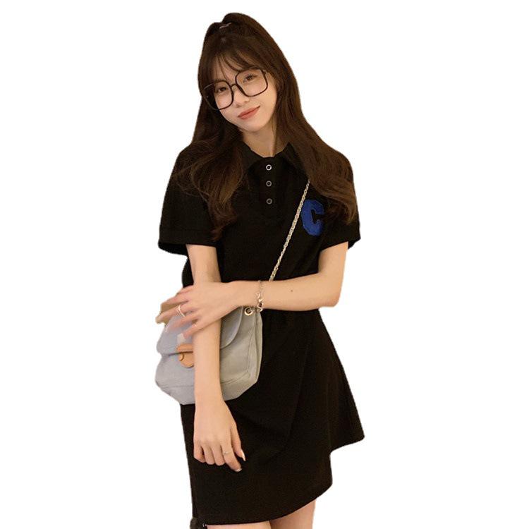 Women's Polo Collar Embroidered A-Line Dress - Summer 2025 College Style