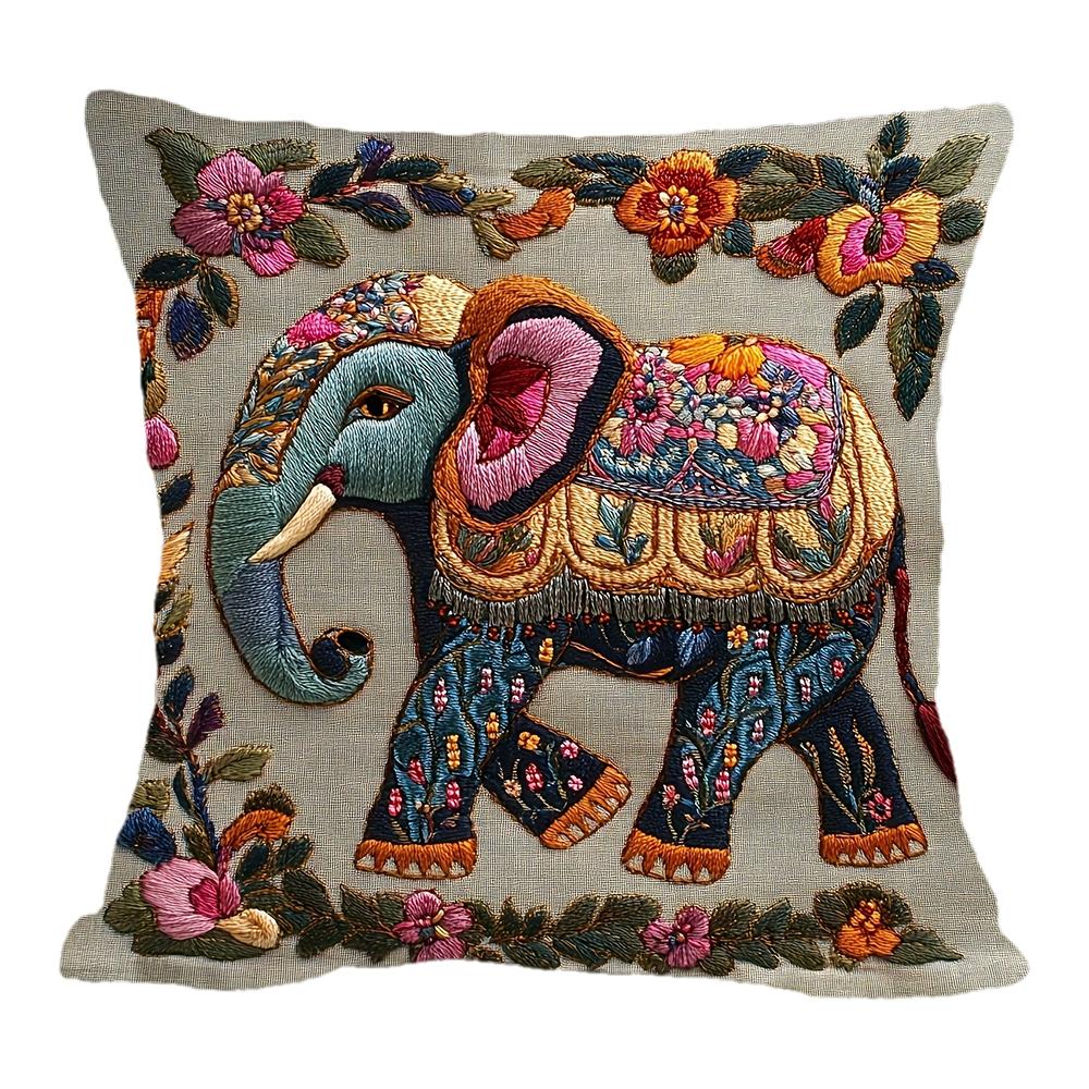 2D Flat- Bohemian Elephant Floral Print Throw Pillow Cover Boho Home Decor Cushion Case For Sofa Bedroom Living Room