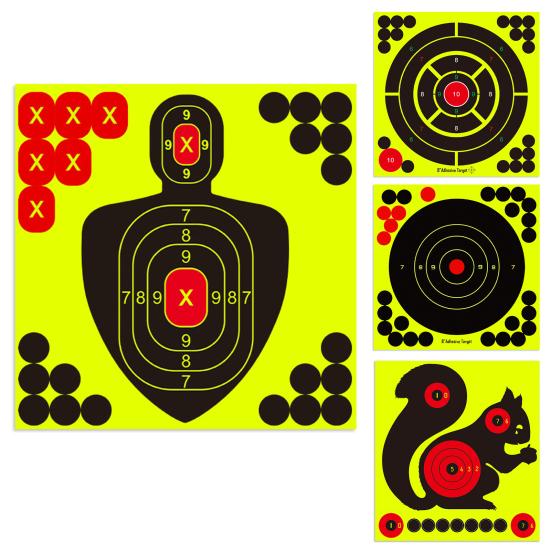 10Pcs Shooting Target Papers Self Adhesive Good Impact Blasting Effect Exquisite Pattern Multiple-holes Highly Visibility Shooting Practice 4 Styles