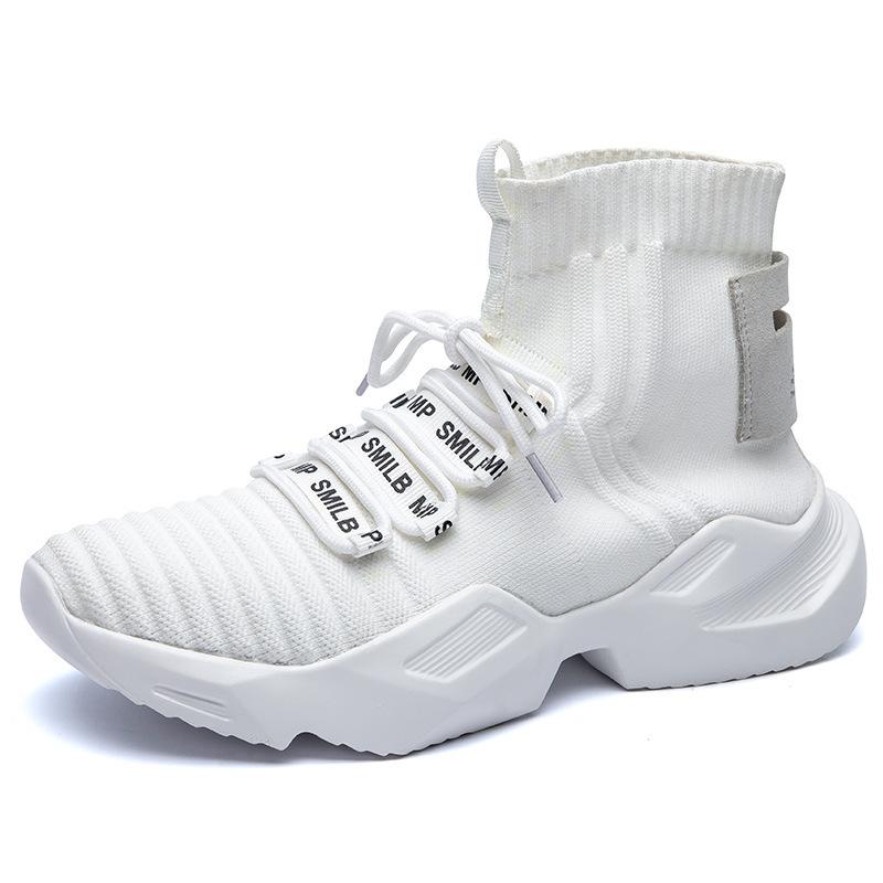 Fashion Men High Top Casual Shoes Male Sneakers Fashion Trend Mesh Shoes Cover Foot Breathable Socks Sports Running Shoes Heightening