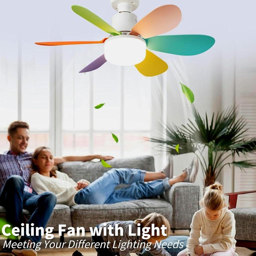 Socket Fan Light with Remote, Screw in Ceiling Fan LED Light Bulb 3 Colors Dimmable 3000K-6000K Quiet Fan for Indoor, Bedroom, Kitchen, Balcony, Home