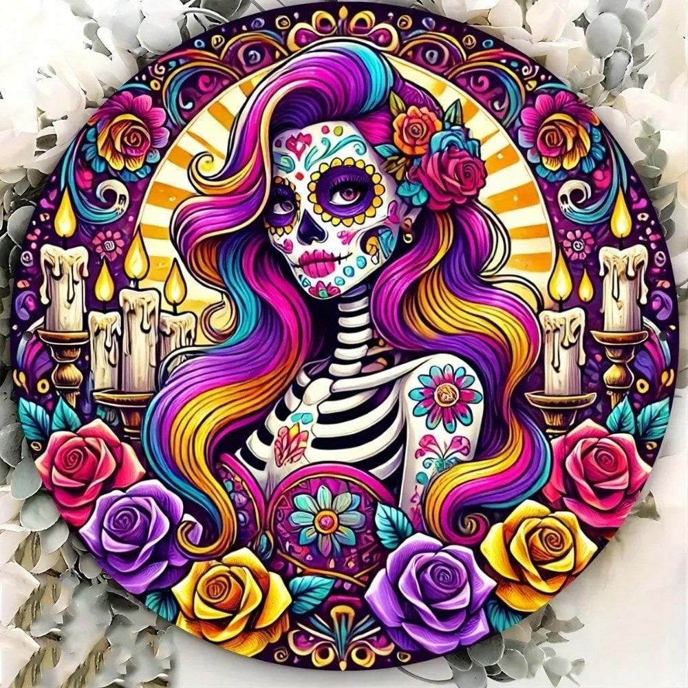 Mexican Sugar Skull Metal Tin Sign Day of the Dead Wall Art Home Bar Cafe Decor