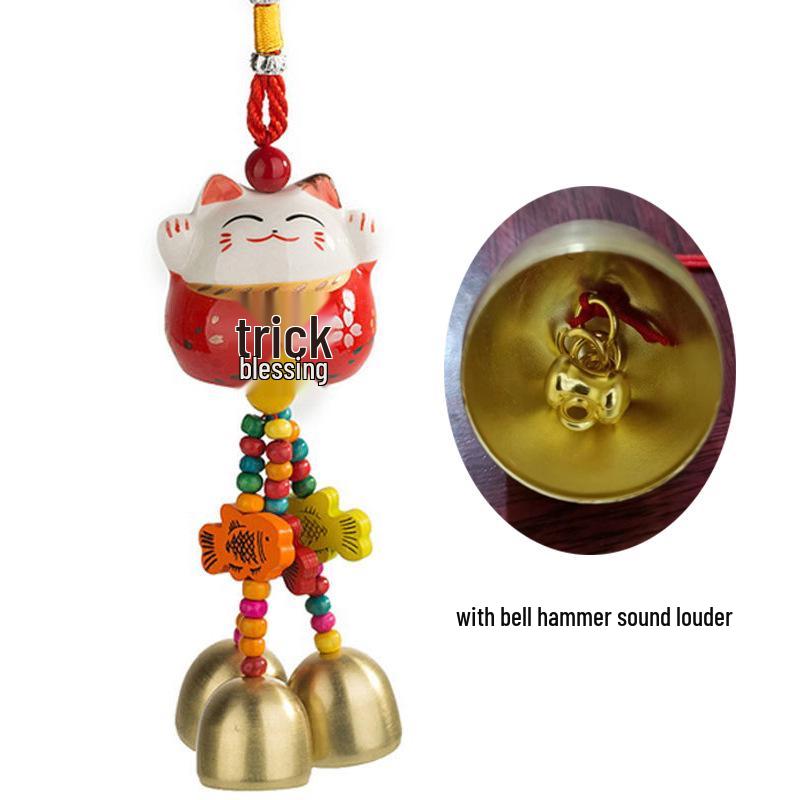 Cat Ceramic Wind Chime Doorbell Pendant - Small Hanging Ornament for Doors or Shop Openings