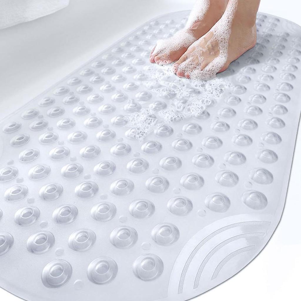 88 * 40cm Elliptical Bathtub Anti Slip Pad Long Bathroom Bubble Massage Curved Foot Mat Suitable for The Elderly Children Suction Cup Bath Pads