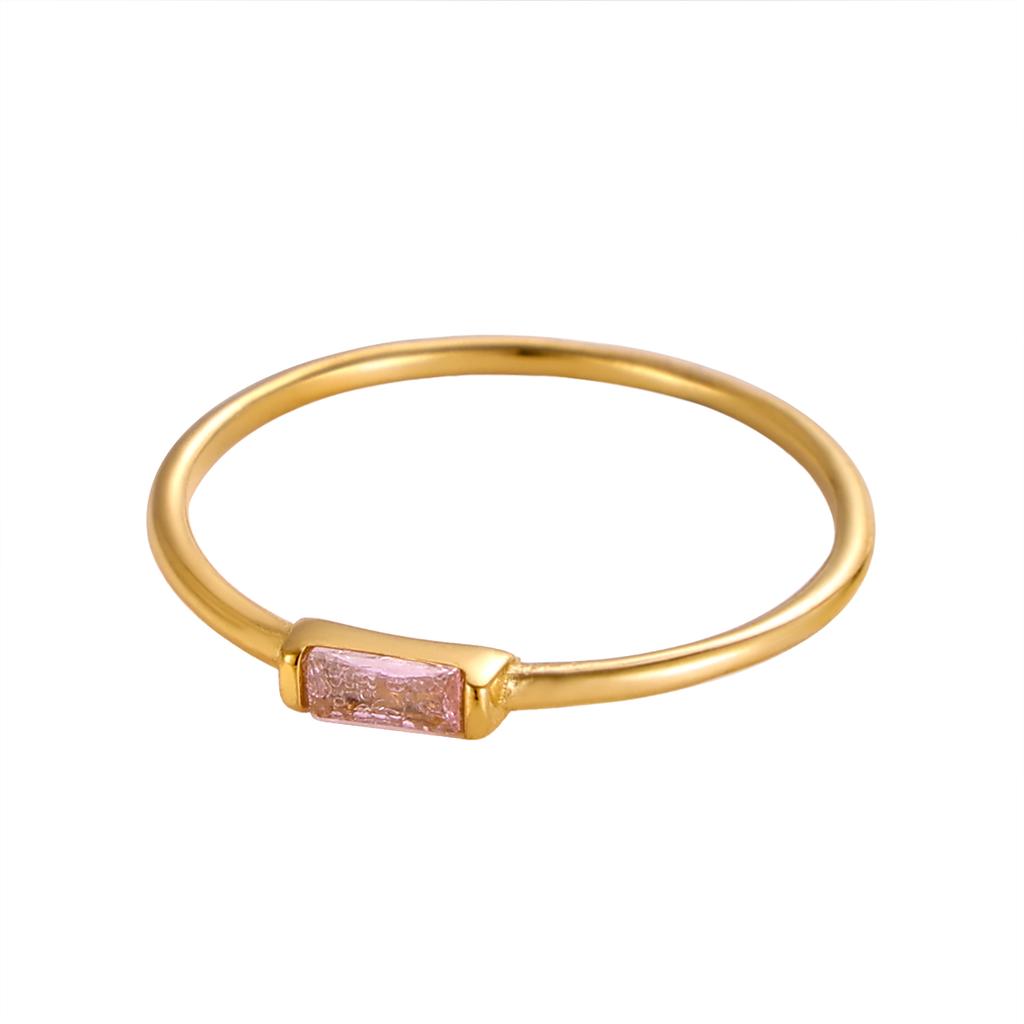 CARLIDANA Mimalist 18K Gold Plated Square Simple Colorful Zircon Stainless Steel 12 Months Birthstone Stackable Ring for Women