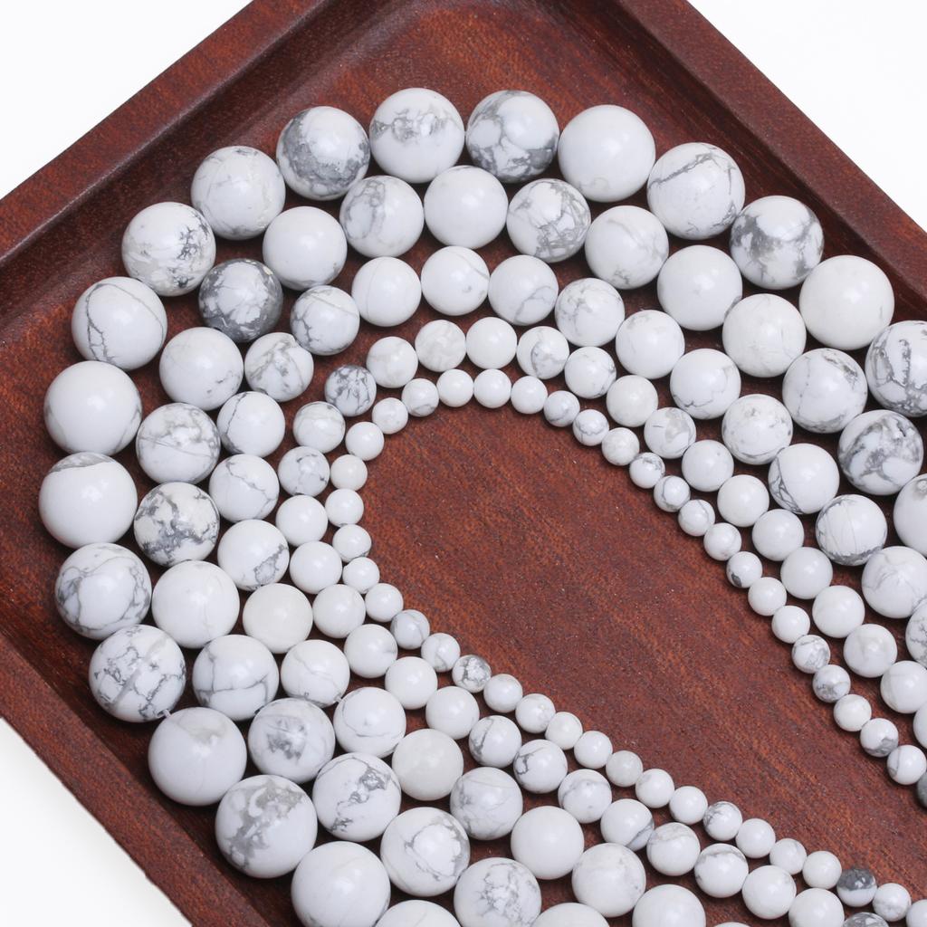 Home Party Supplies Natursteine rund 4/6/8/10/12 mm zur Schmuckherstellung DIY Türkisen verkrustete 40-15 Stück Halsketten weißer Howlith Zubehör lose Perlen