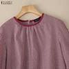 ZANZEA Women Casual Round Neck 3/4 Sleeve Grid Print Loose Blouse