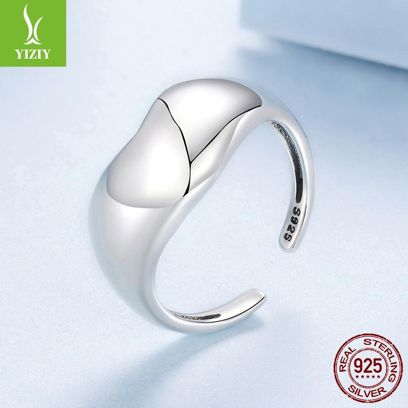 Glossy Big Love Open Ring For Men And Women, Personalized Wind S925 Sterling Silver Heart Ring Ring