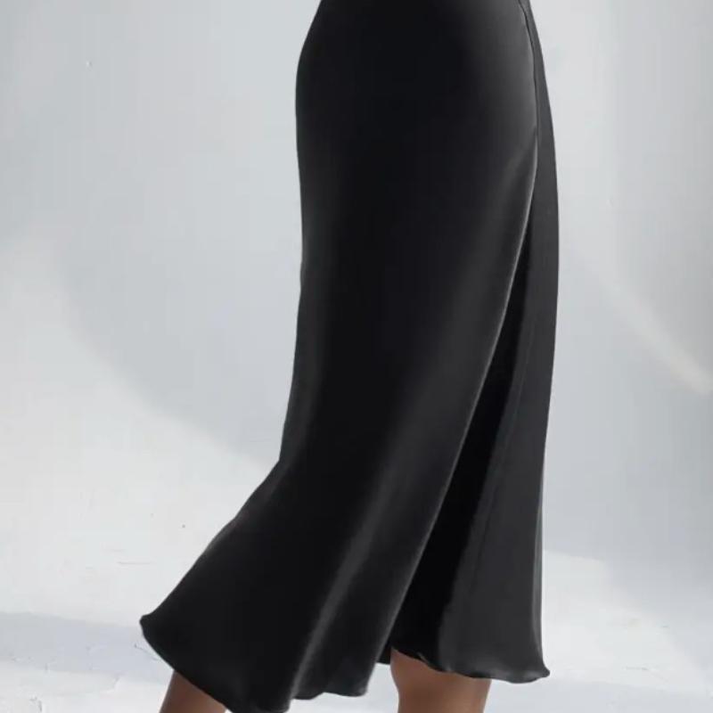 French Style High-End Satin Acetate Smooth Bodycon Mermaid A-Line Midi Skirt for Women