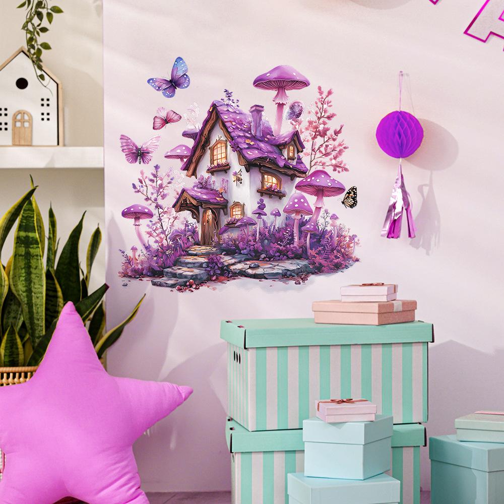 Self Adhesive Dreamy Mushroom Butterfly House Wall Stickers Peel and Stick Removable Waterproof