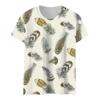 Women's Summer Feather Print Short Sleeve Round Neck Pullover T-shirt Top